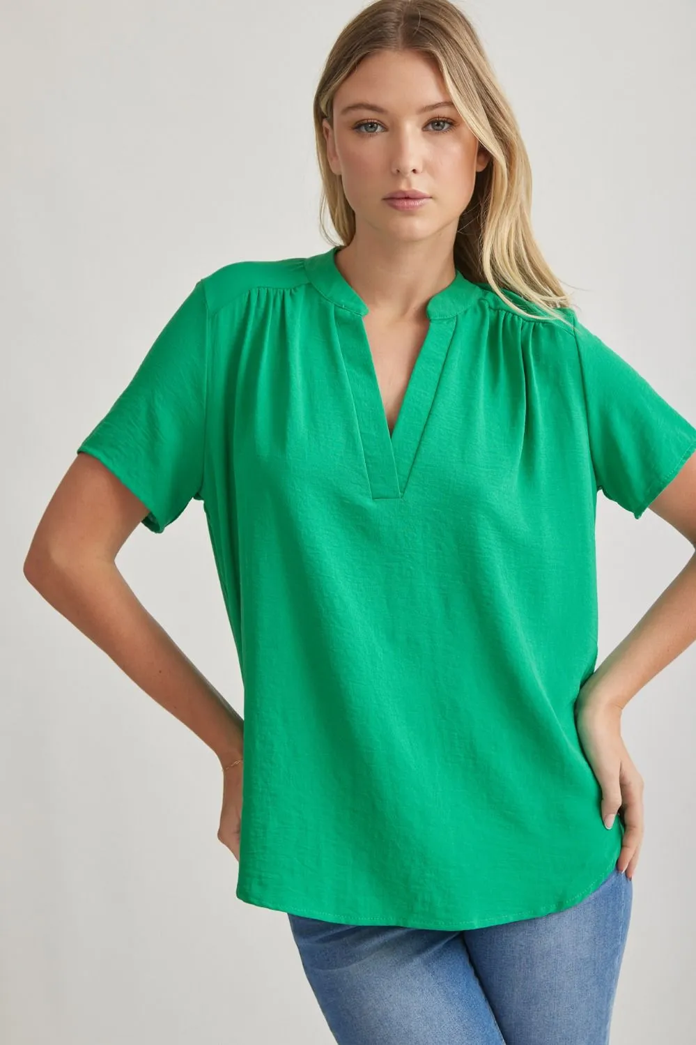 Solid V-Neck Placket Top