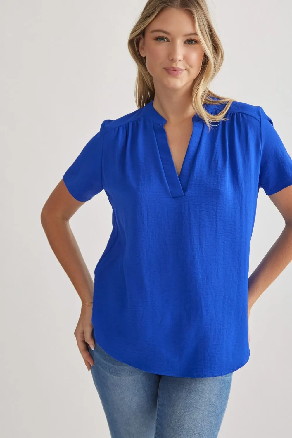 Solid V-Neck Placket Top