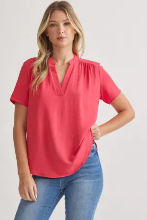 Solid V-Neck Placket Top