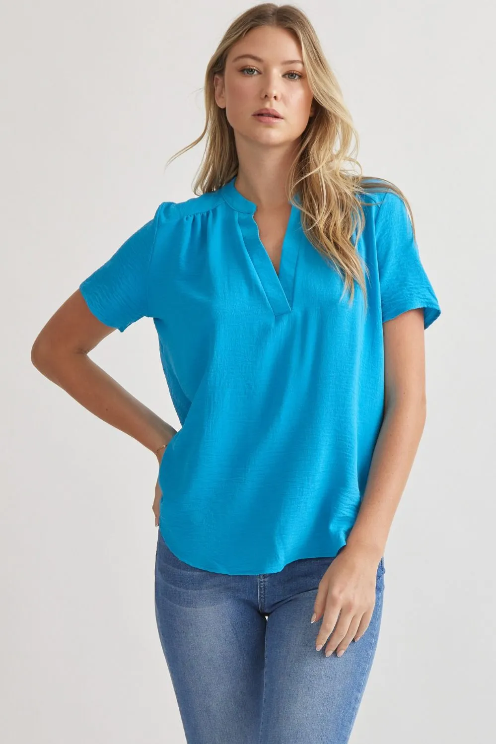 Solid V-Neck Placket Top