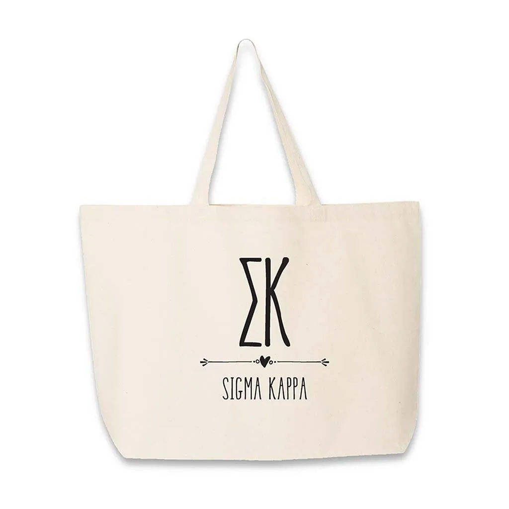 Sorority Greek Letters and Name Printed on a Canvas Tote Bag