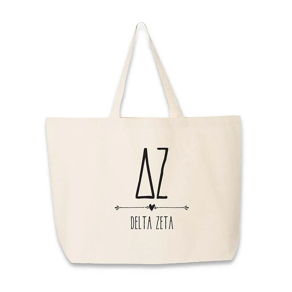 Sorority Greek Letters and Name Printed on a Canvas Tote Bag