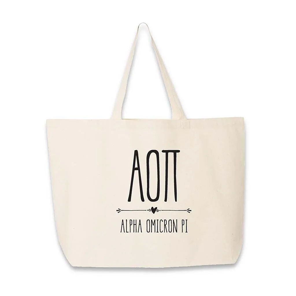 Sorority Greek Letters and Name Printed on a Canvas Tote Bag