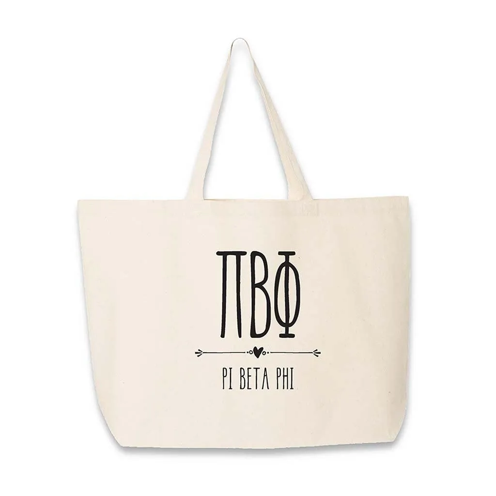 Sorority Greek Letters and Name Printed on a Canvas Tote Bag