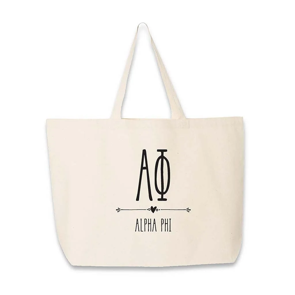 Sorority Greek Letters and Name Printed on a Canvas Tote Bag