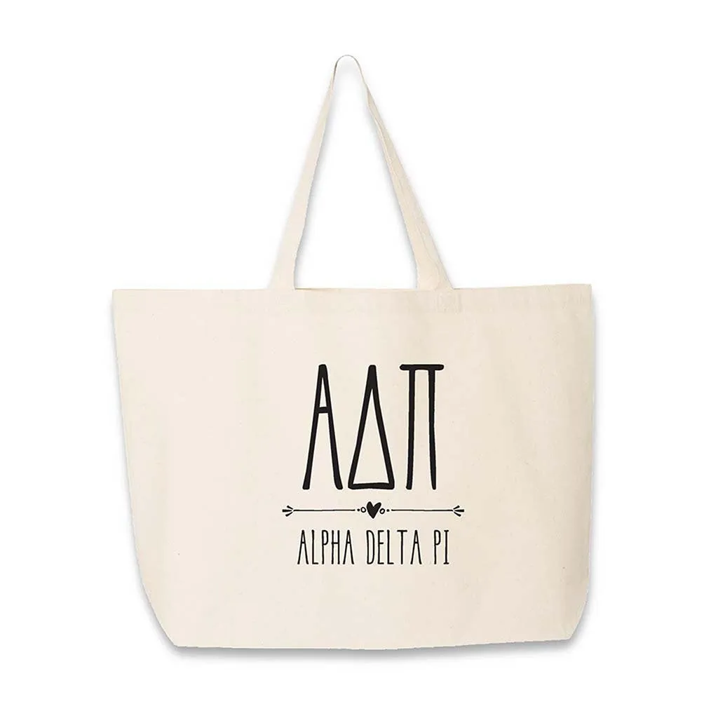 Sorority Greek Letters and Name Printed on a Canvas Tote Bag