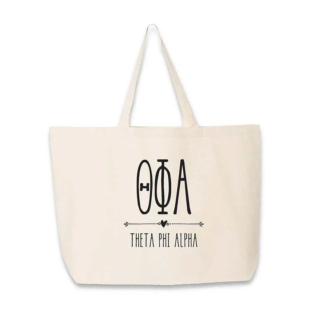Sorority Greek Letters and Name Printed on a Canvas Tote Bag
