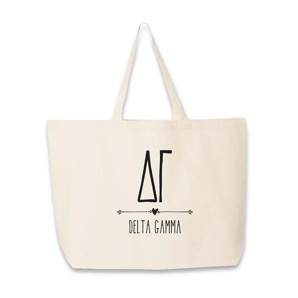 Sorority Greek Letters and Name Printed on a Canvas Tote Bag