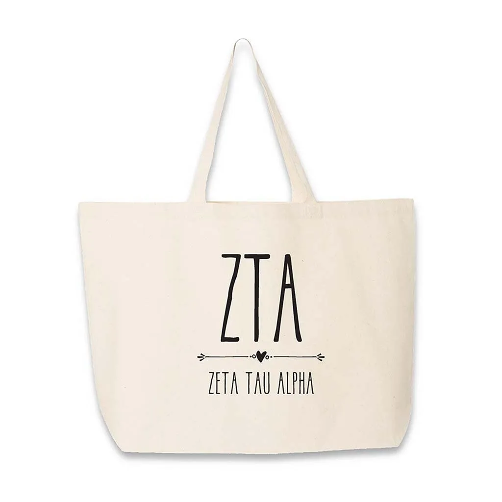 Sorority Greek Letters and Name Printed on a Canvas Tote Bag