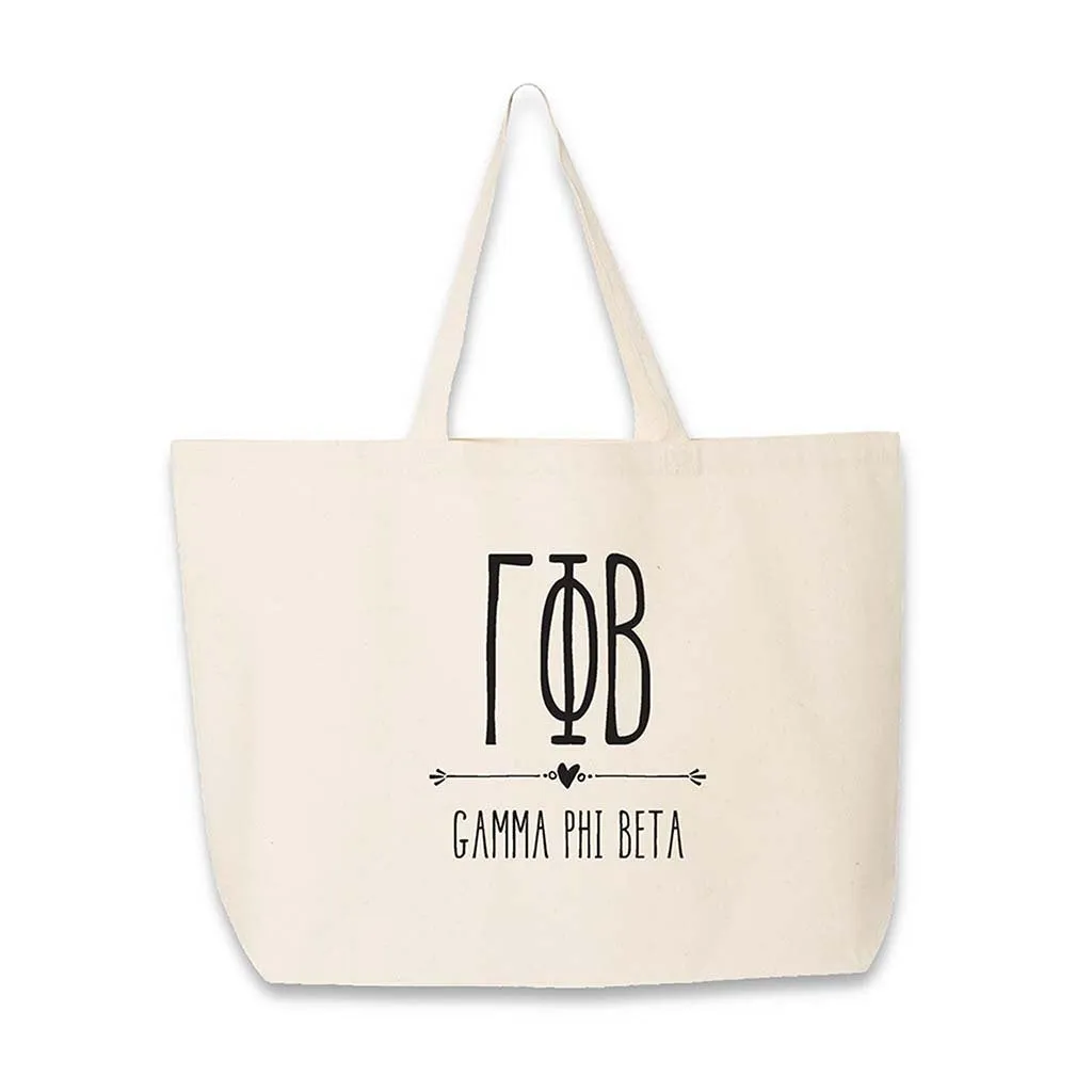 Sorority Greek Letters and Name Printed on a Canvas Tote Bag