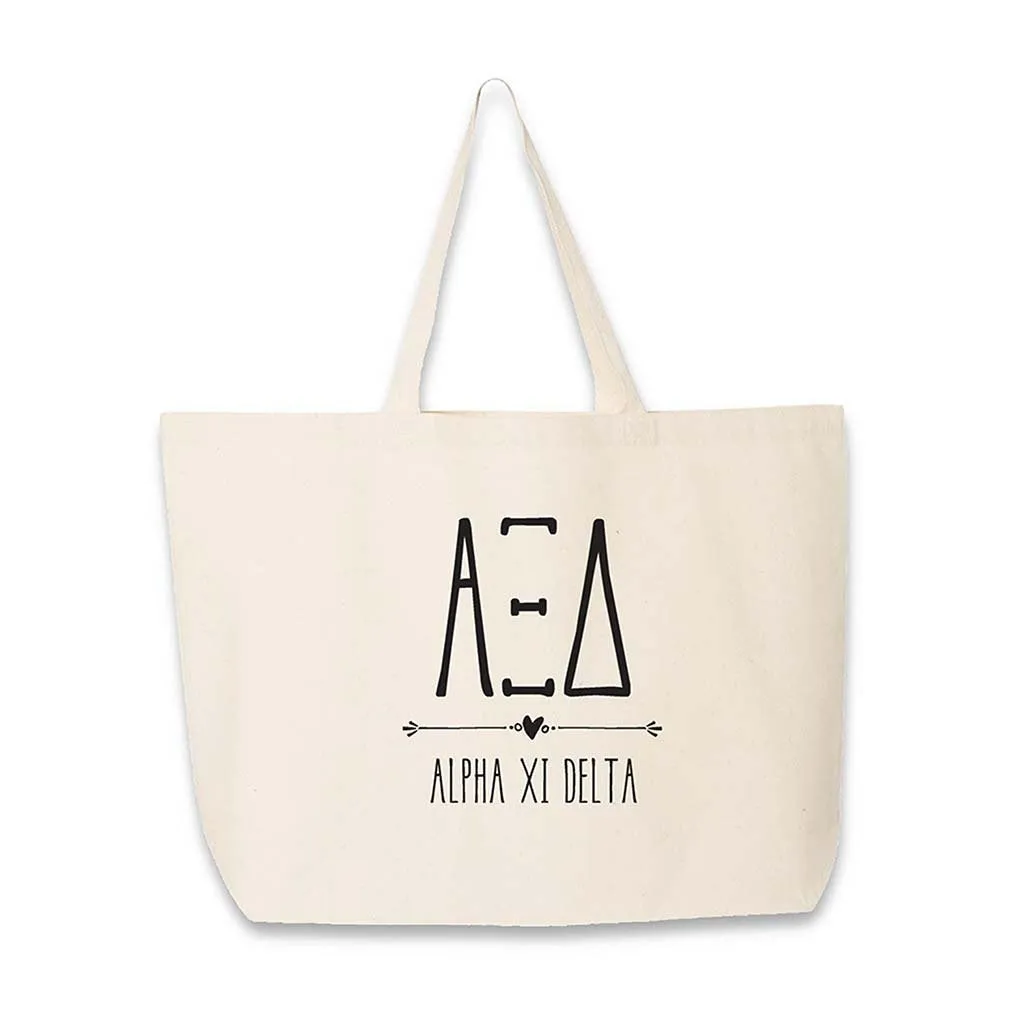 Sorority Greek Letters and Name Printed on a Canvas Tote Bag