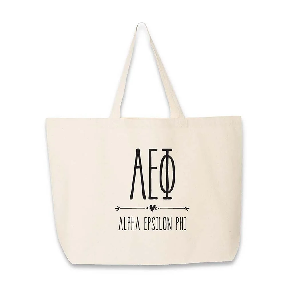 Sorority Greek Letters and Name Printed on a Canvas Tote Bag