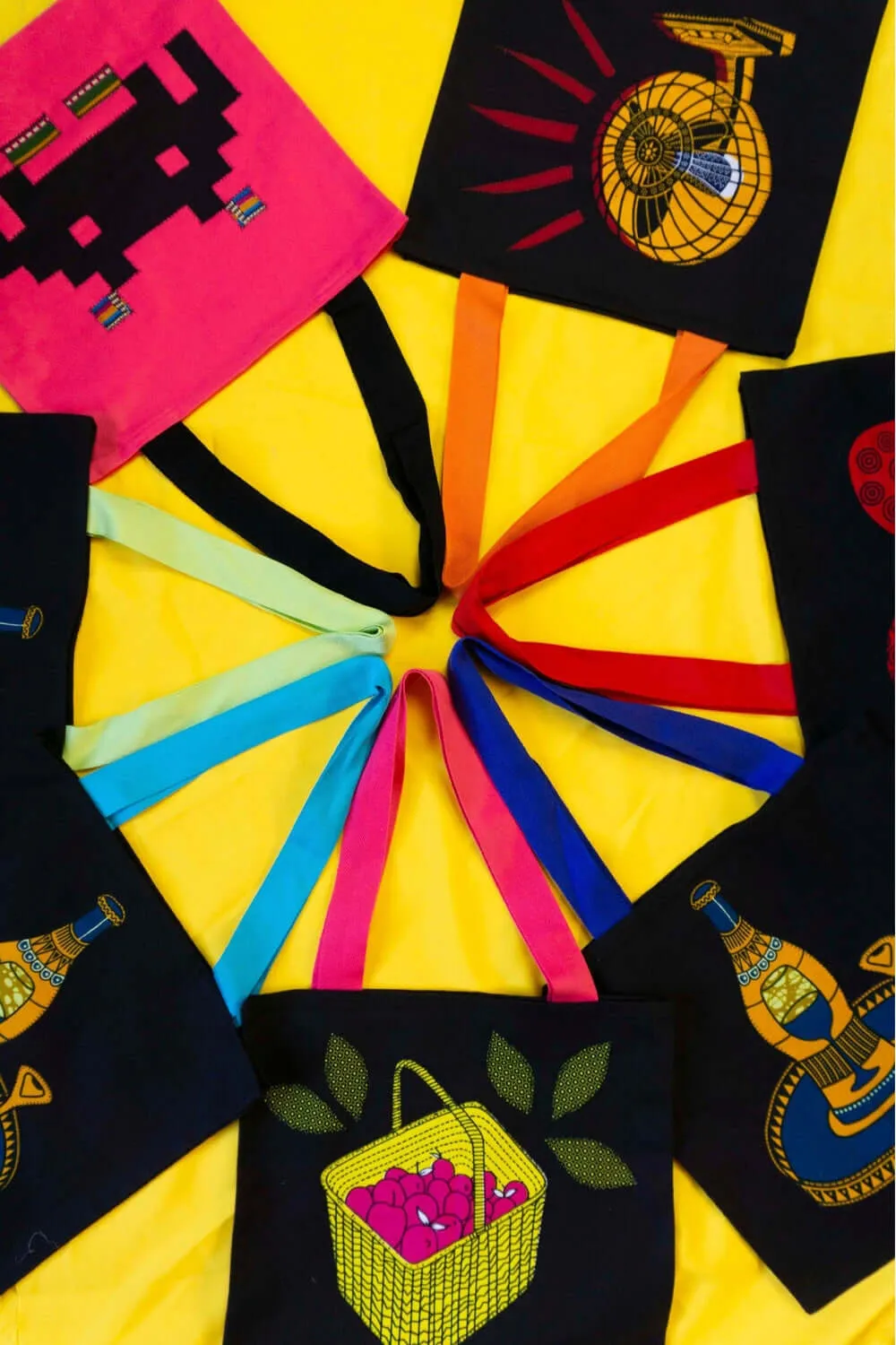 Space Invader Yellow Ankara Tote Bag