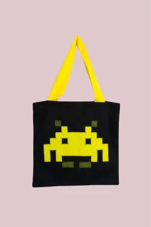 Space Invader Yellow Ankara Tote Bag