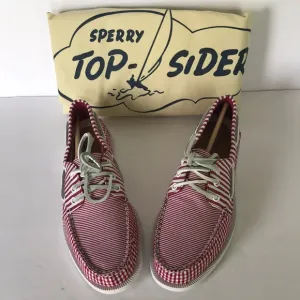 Sperry Leather 3-Eye Boat Shoe Red Gingham  7.5