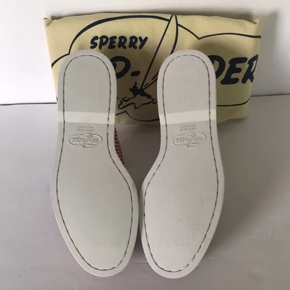 Sperry Leather 3-Eye Boat Shoe Red Gingham  7.5