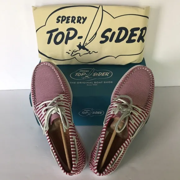 Sperry Leather 3-Eye Boat Shoe Red Gingham  7.5