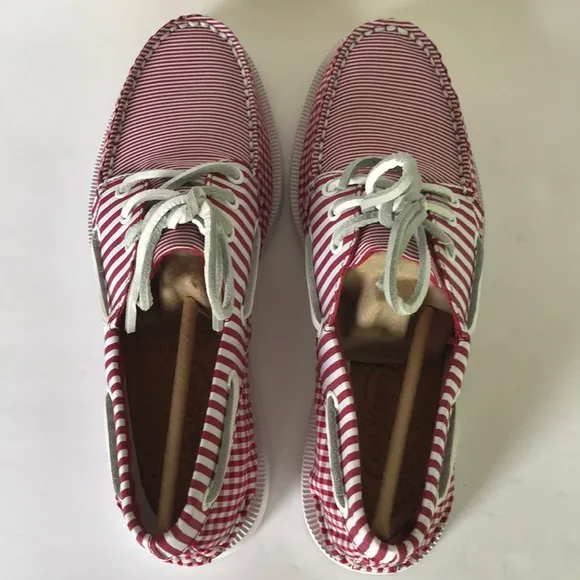 Sperry Leather 3-Eye Boat Shoe Red Gingham  7.5