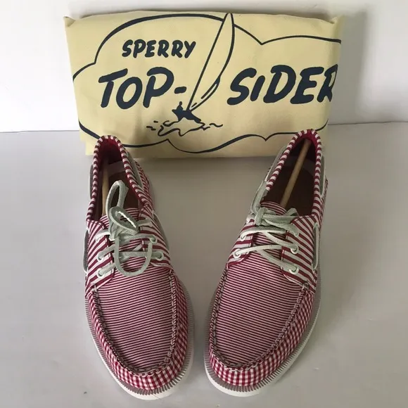 Sperry Leather 3-Eye Boat Shoe Red Gingham  7.5