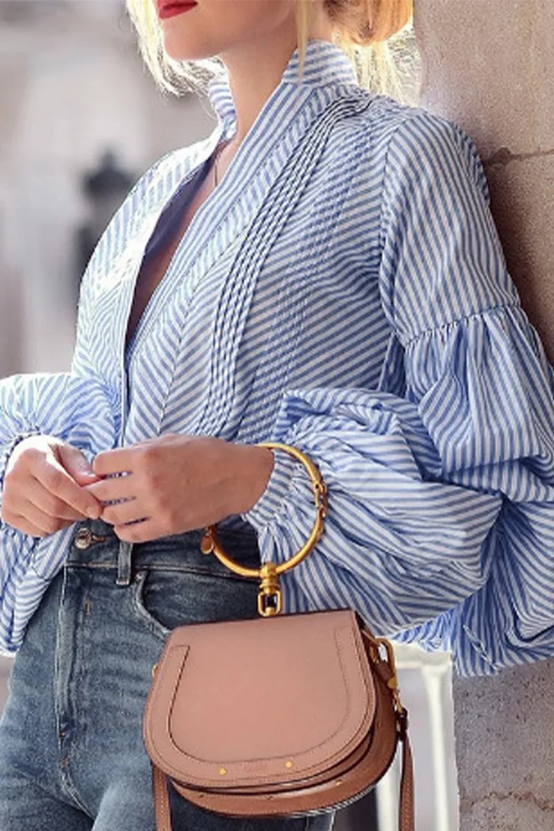 Sportswear Striped Patchwork V Neck Tops