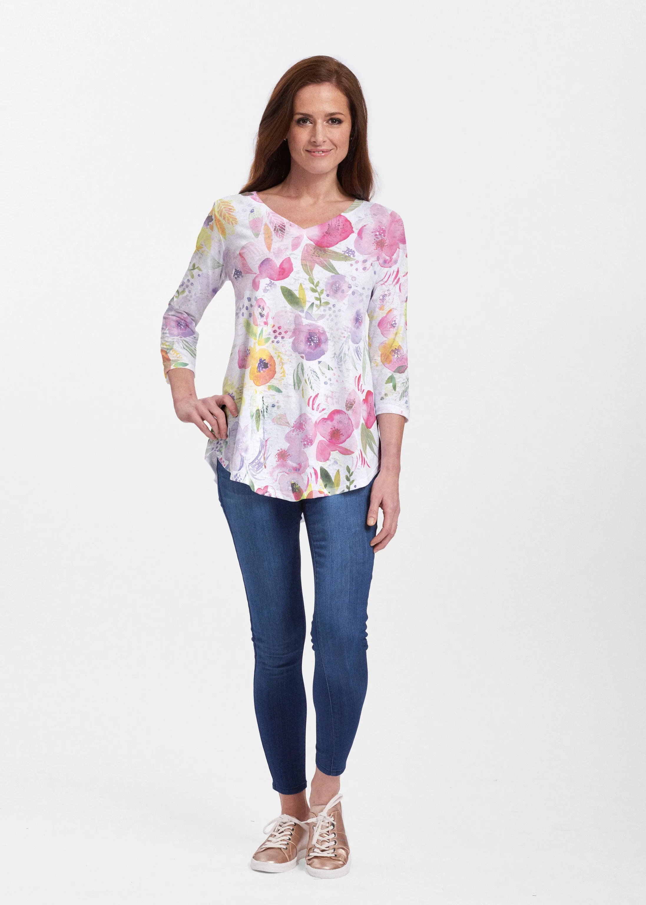 Spring Crush Pink (16061) ~ Signature V-neck Flowy Tunic