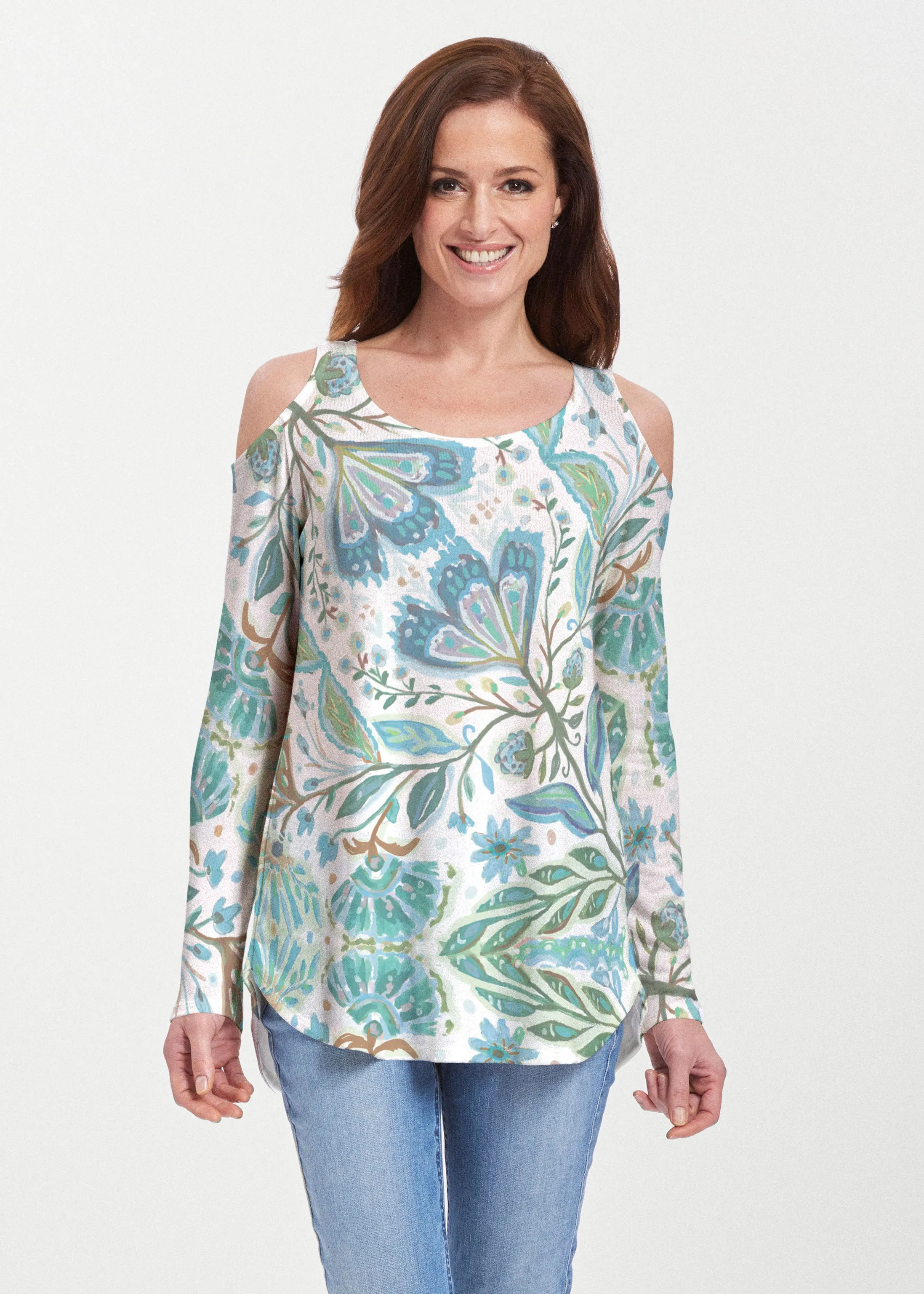 Spring Fantasy Green (17172) ~ Butterknit Cold Shoulder Tunic