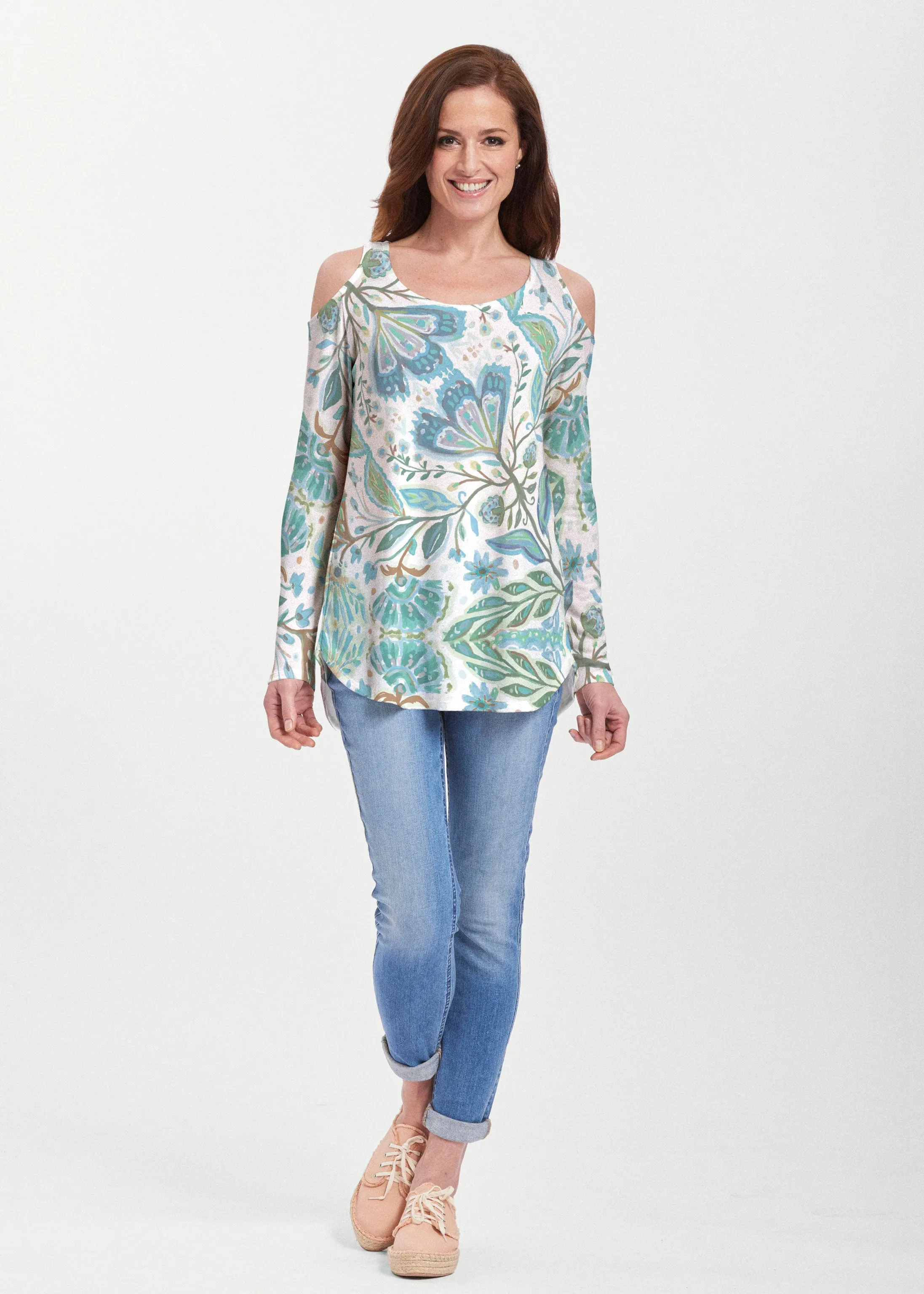 Spring Fantasy Green (17172) ~ Butterknit Cold Shoulder Tunic