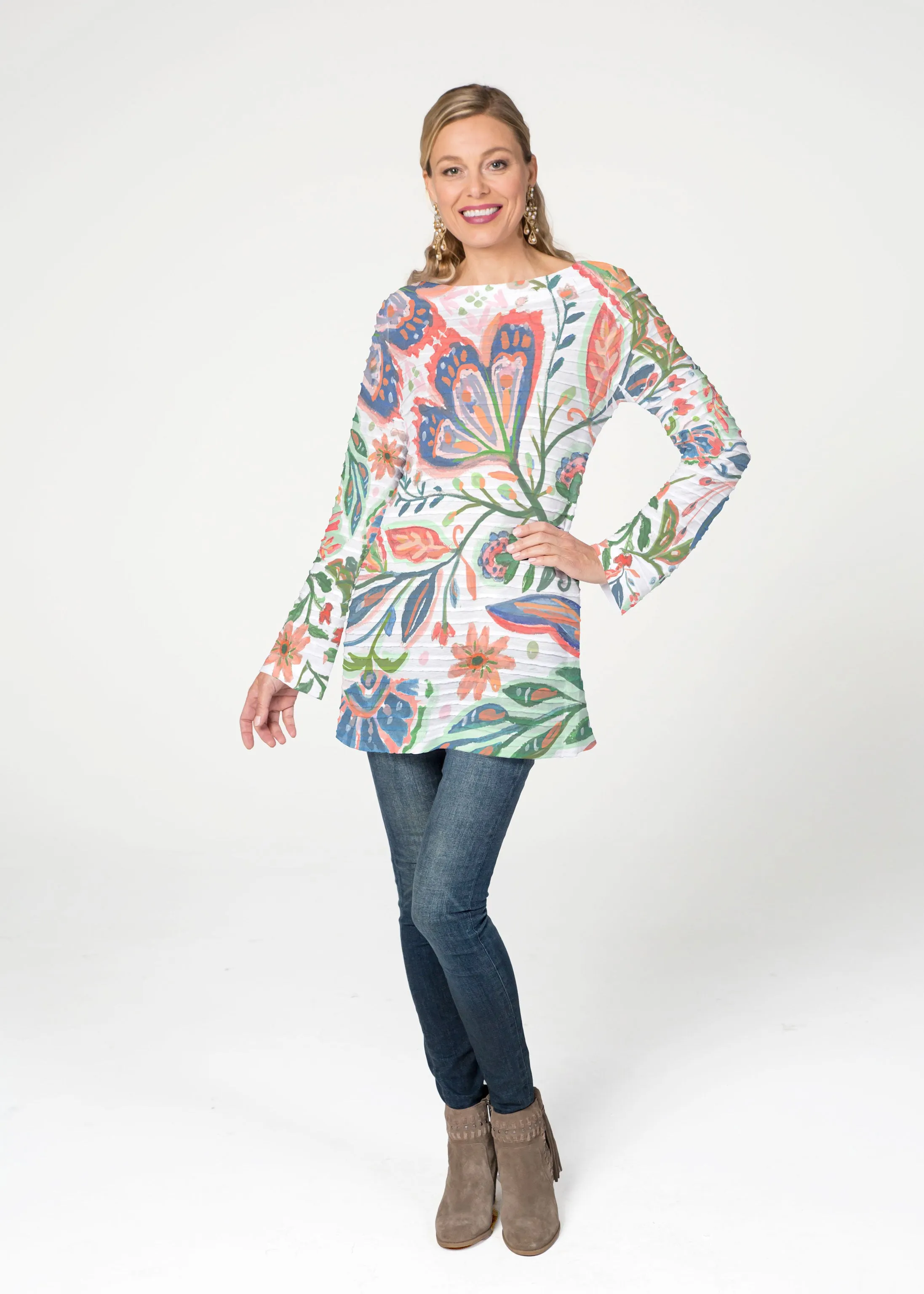 Spring Fantasy Pink  (17225) ~ Banded Boatneck Tunic