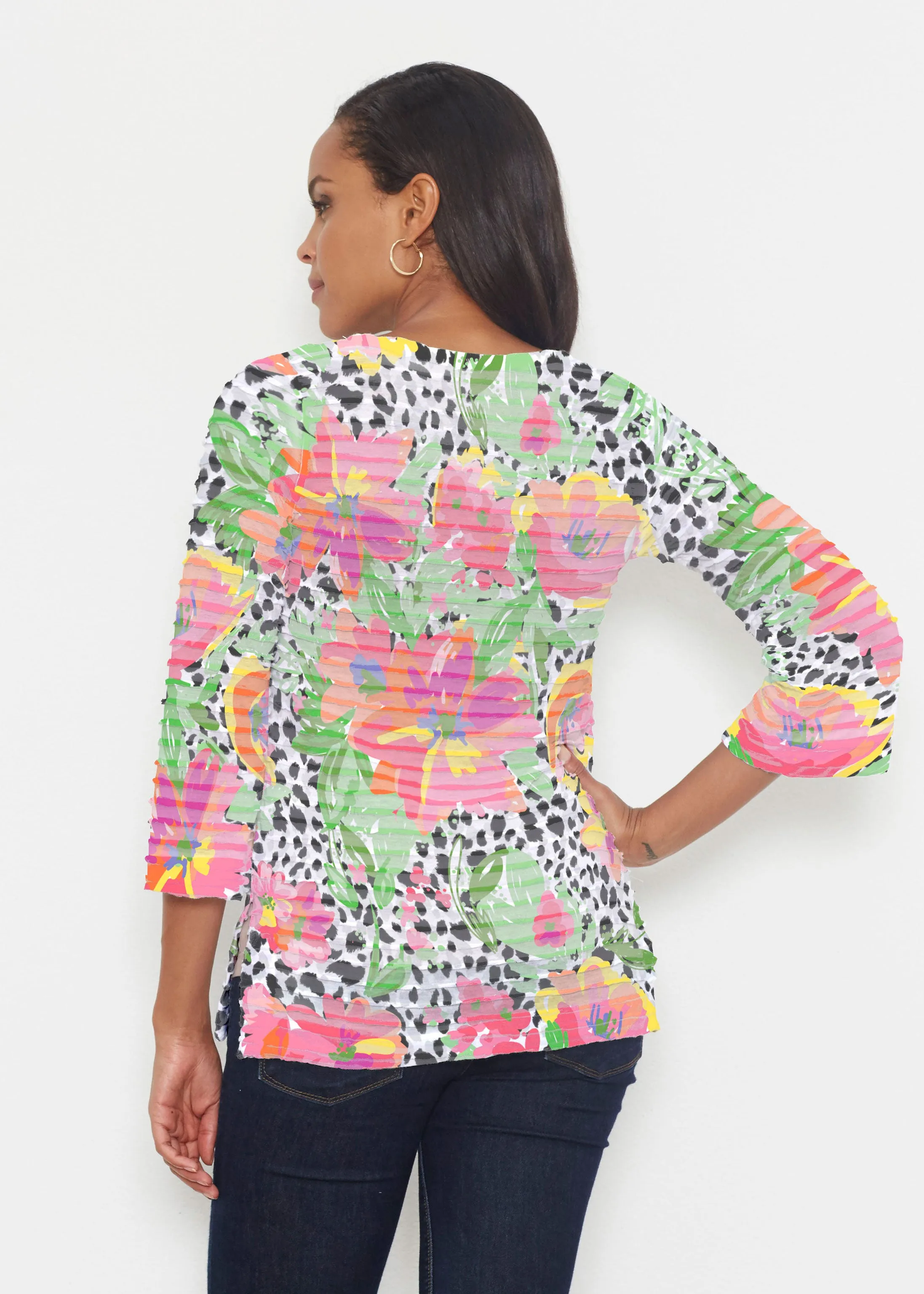 Spring Leopard (14225) ~ Banded 3/4 Bell-Sleeve V-Neck Tunic