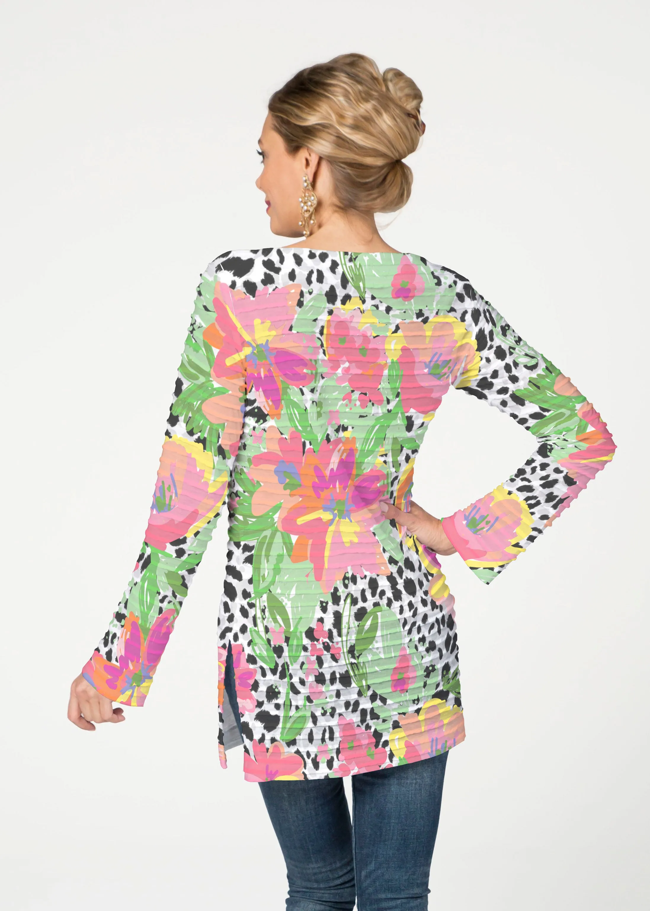 Spring Leopard  (14225) ~ Banded Boatneck Tunic