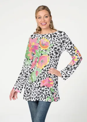 Spring Leopard  (14225) ~ Banded Boatneck Tunic