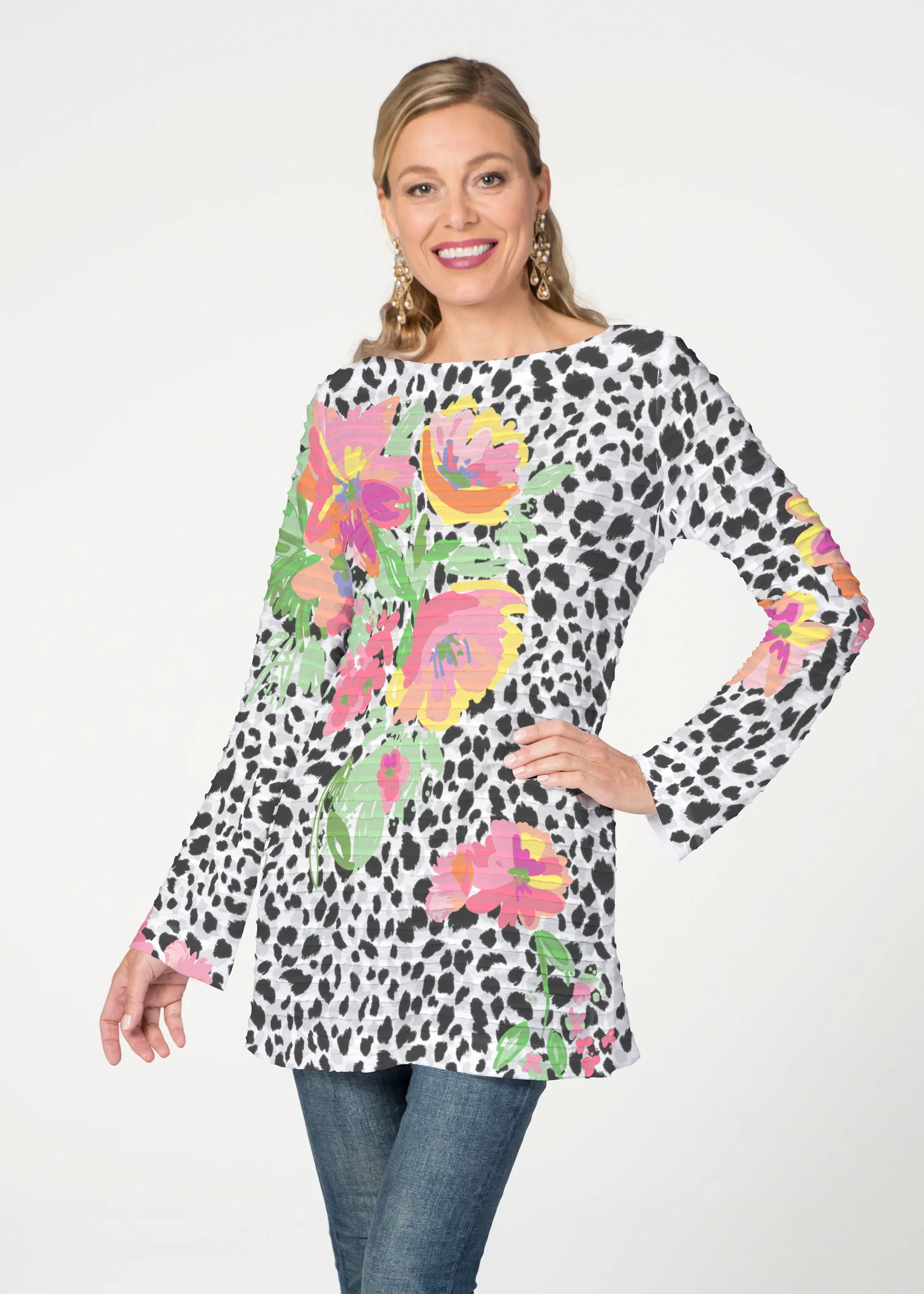 Spring Leopard  (14225) ~ Banded Boatneck Tunic