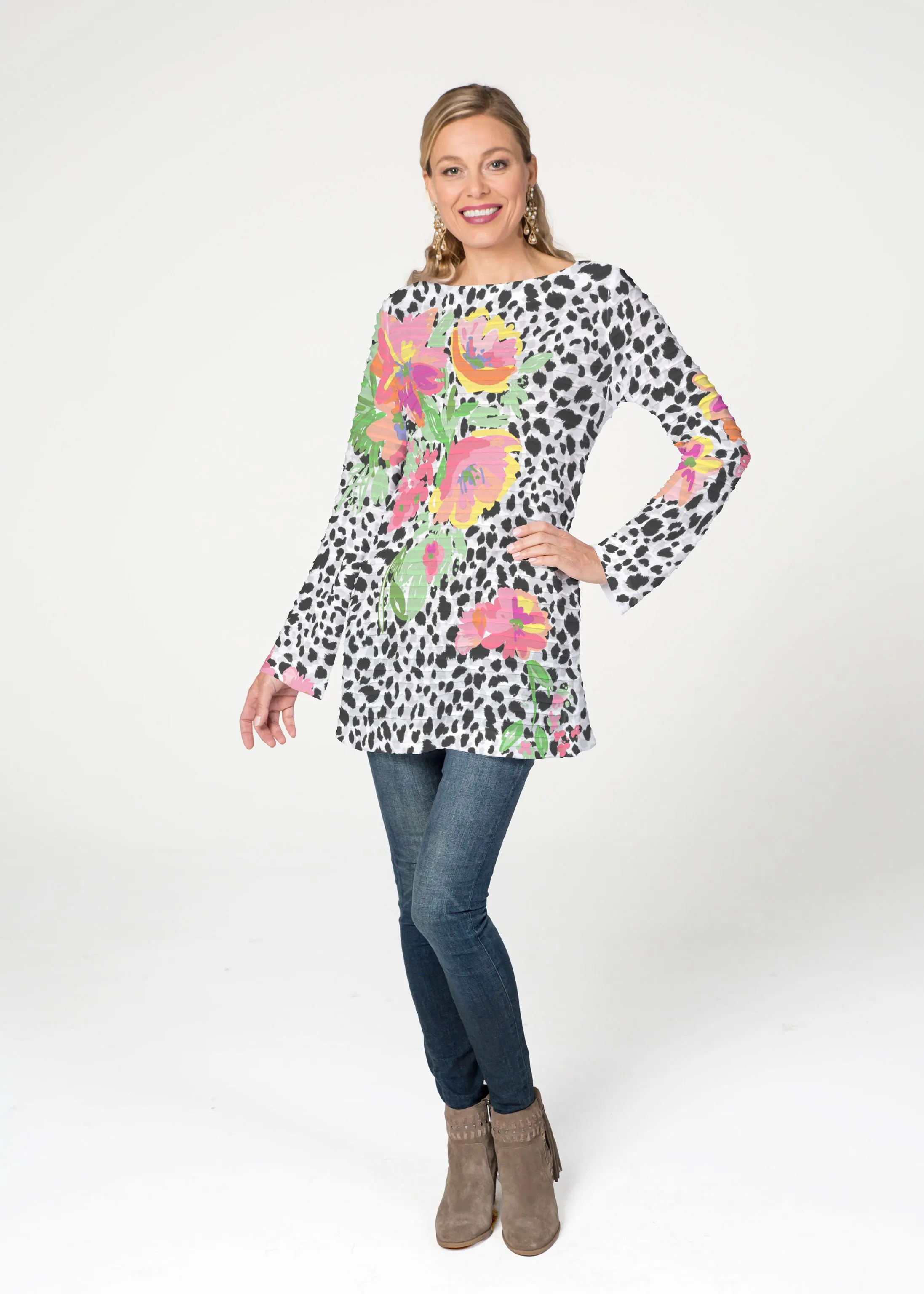 Spring Leopard  (14225) ~ Banded Boatneck Tunic