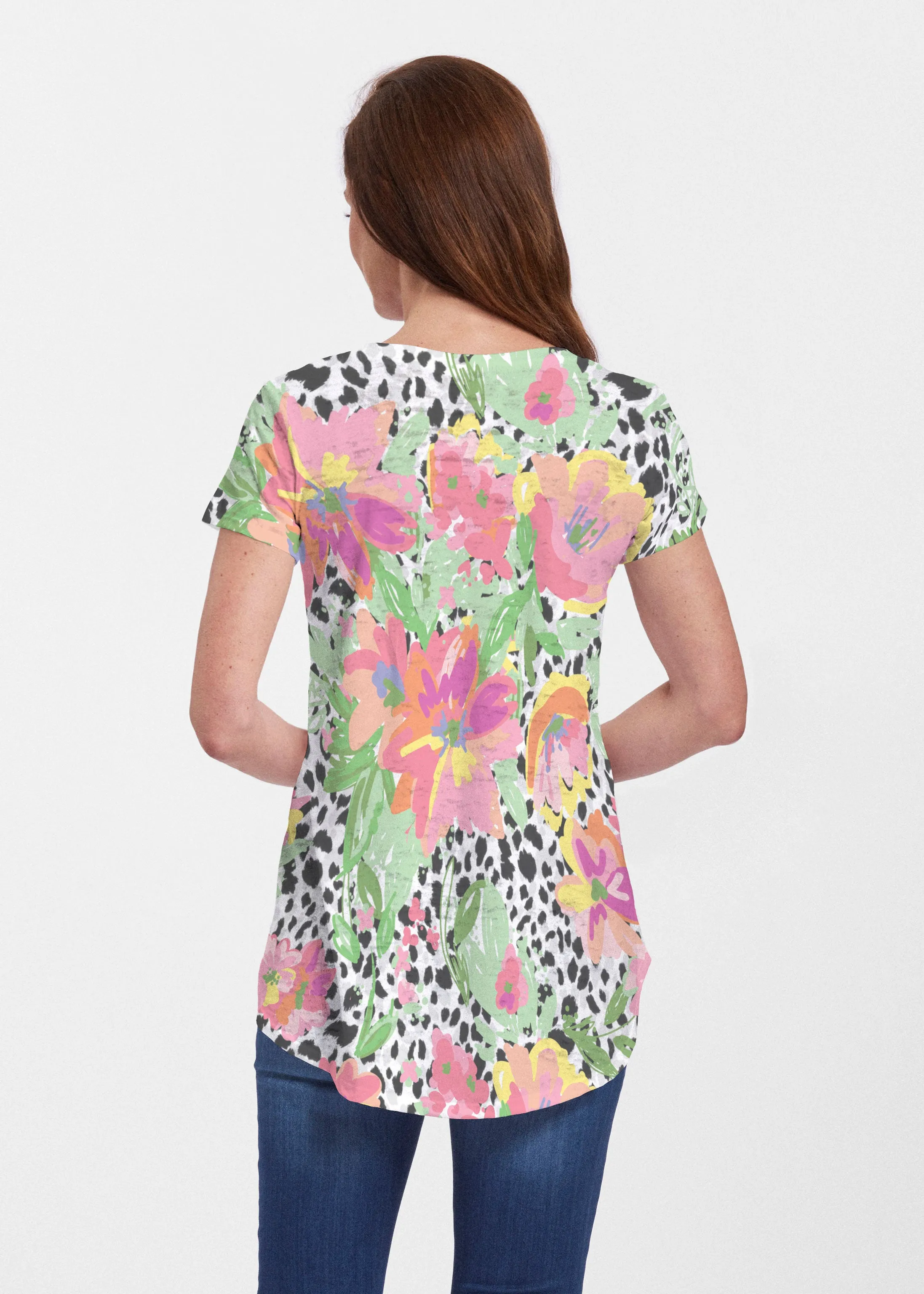 Spring Leopard (14225) ~ Signature Short Sleeve Scoop Neck Flowy Tunic