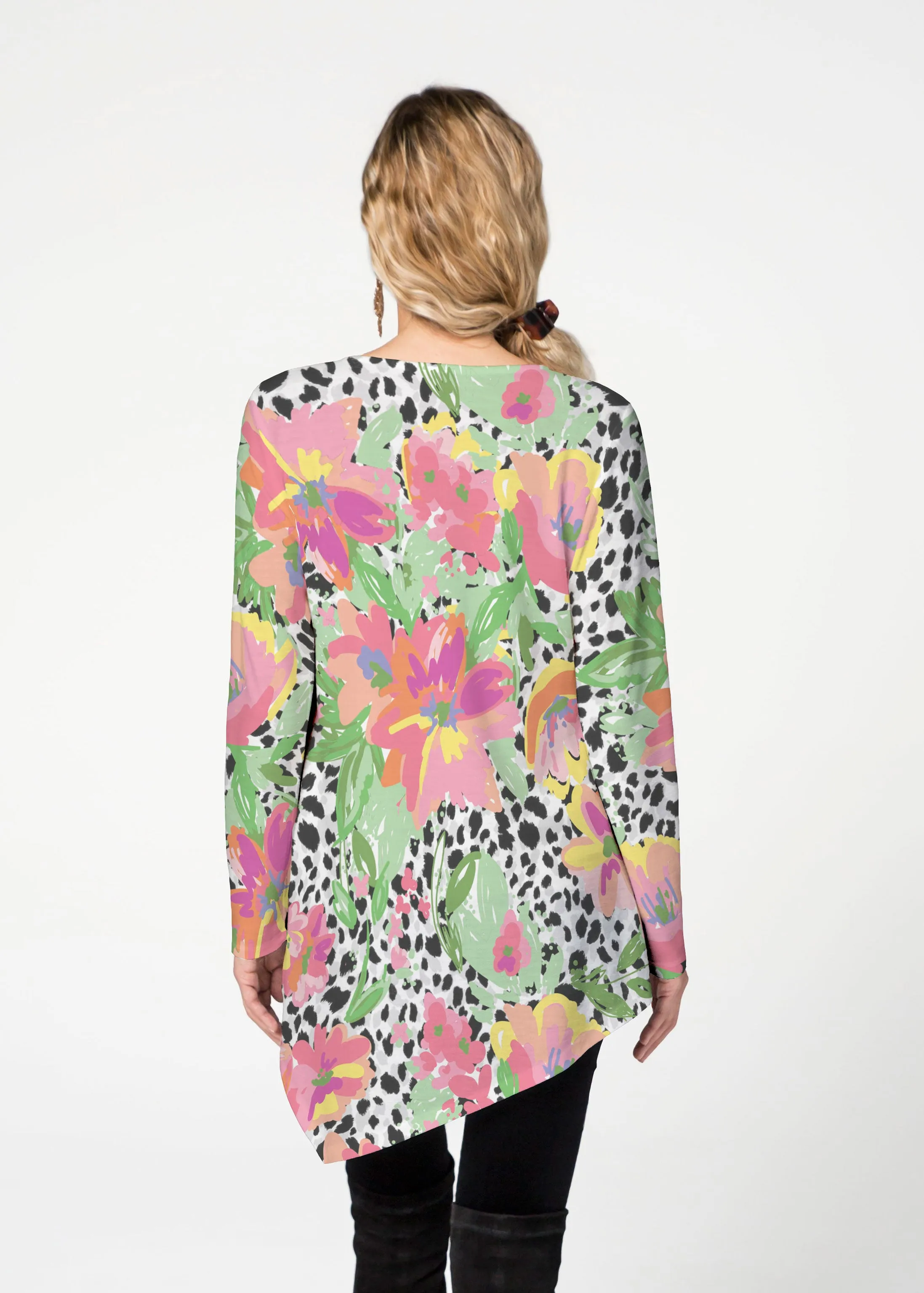Spring Leopard Floral (14225) ~ Asymmetrical French Terry Tunic
