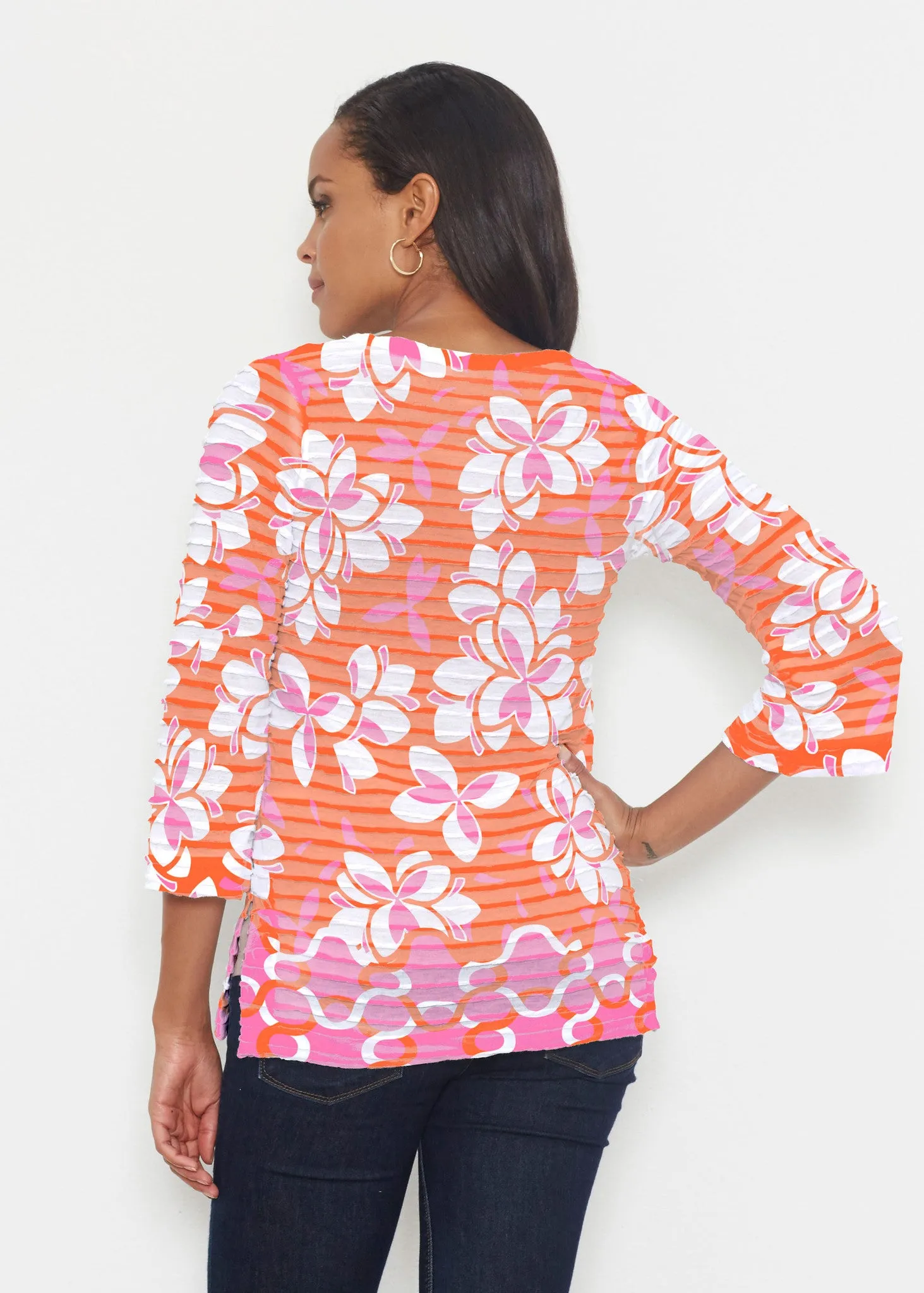 Squiggles Pink (20341) ~ Banded 3/4 Bell-Sleeve V-Neck Tunic
