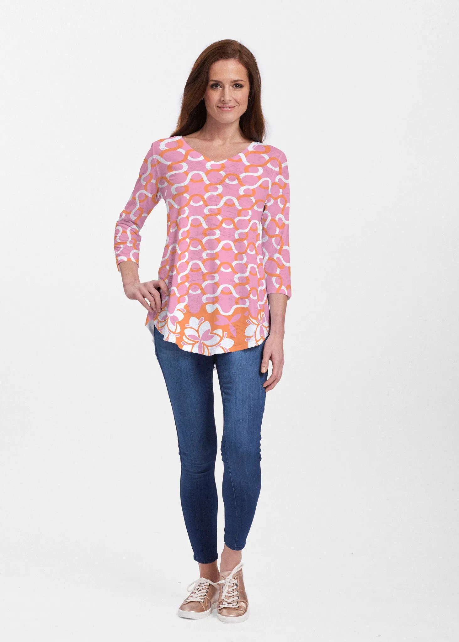 Squiggles Pink (20341) ~ Signature V-neck Flowy Tunic