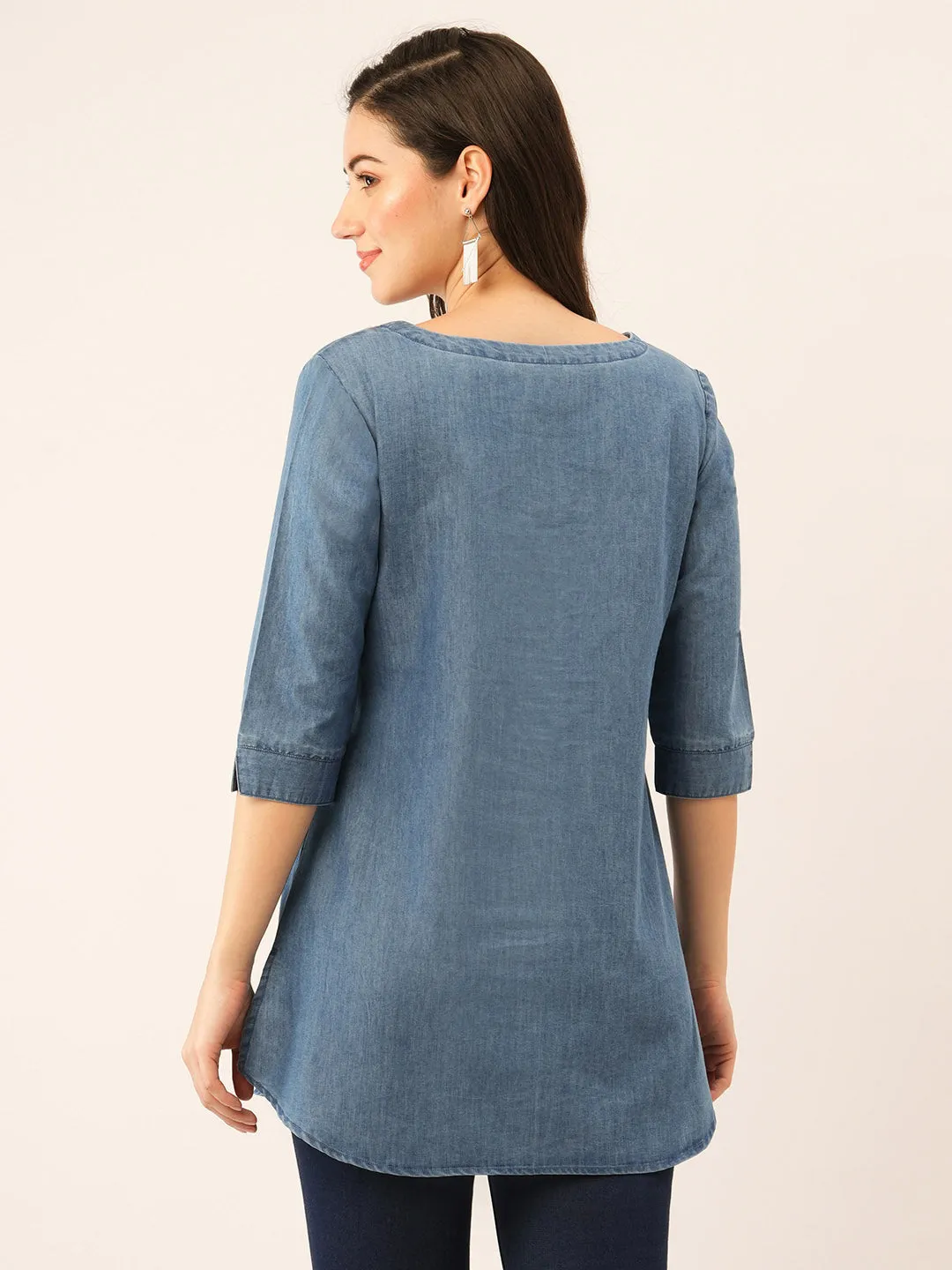 Stone Round Neck Straight Denim Tunic for Women Online - Zola