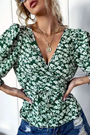 Street Print Split Joint V Neck Tops