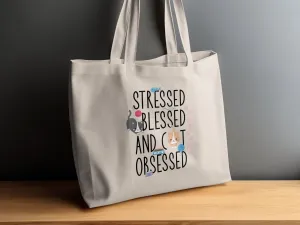 Stressed Blessed and Cat Obsessed Tote Bags