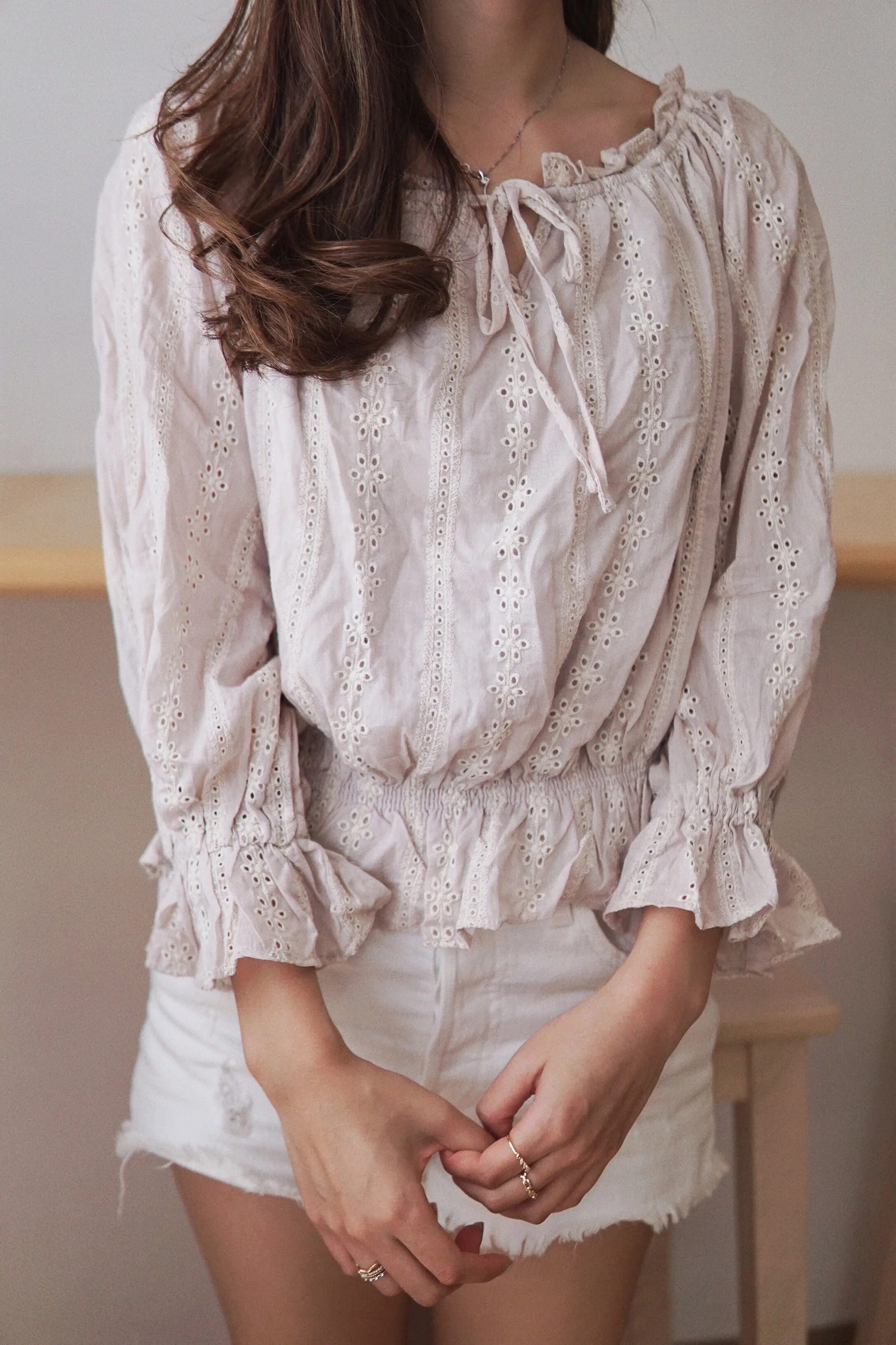 Striped Eyelet Off-the-Shoulder Top