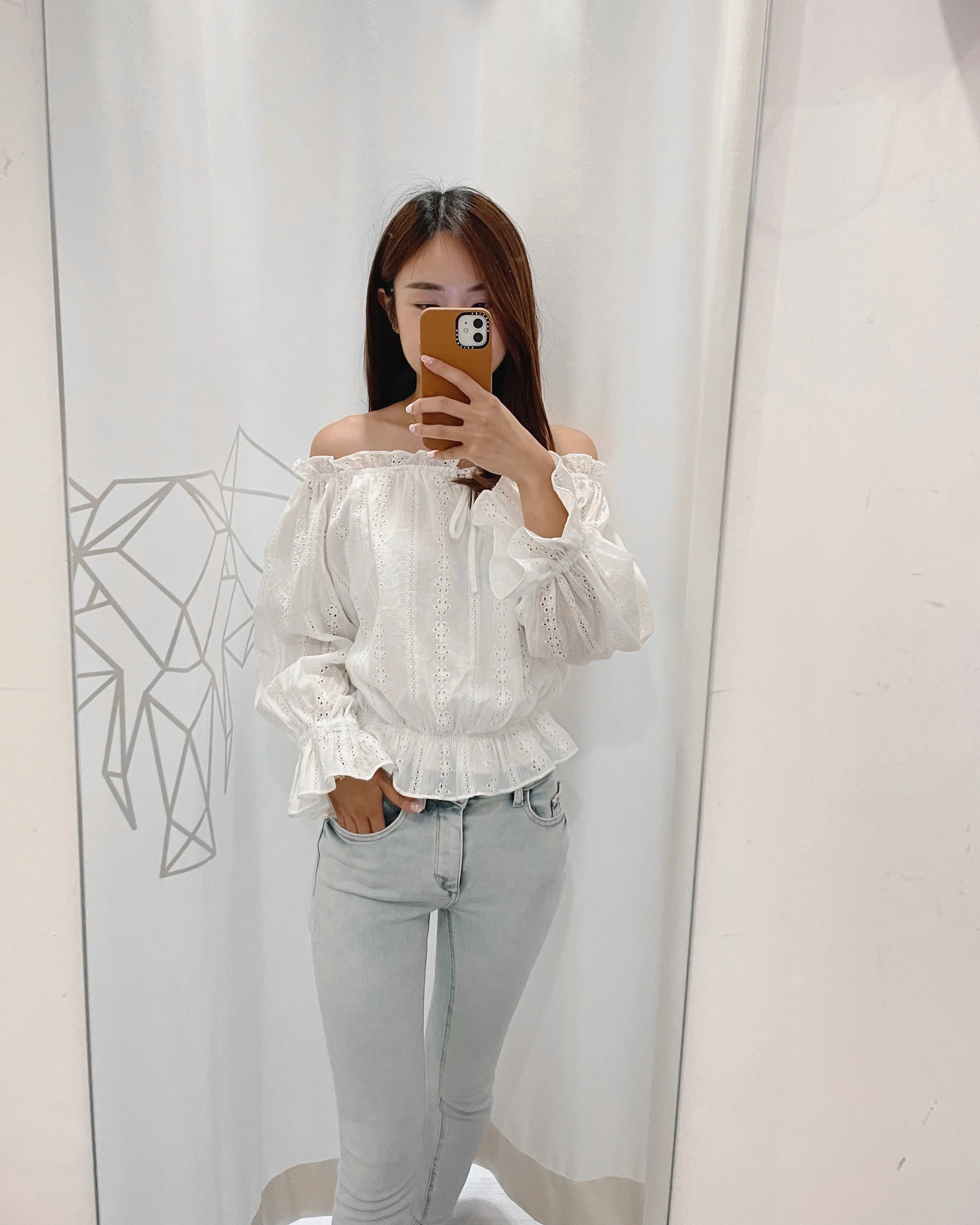 Striped Eyelet Off-the-Shoulder Top