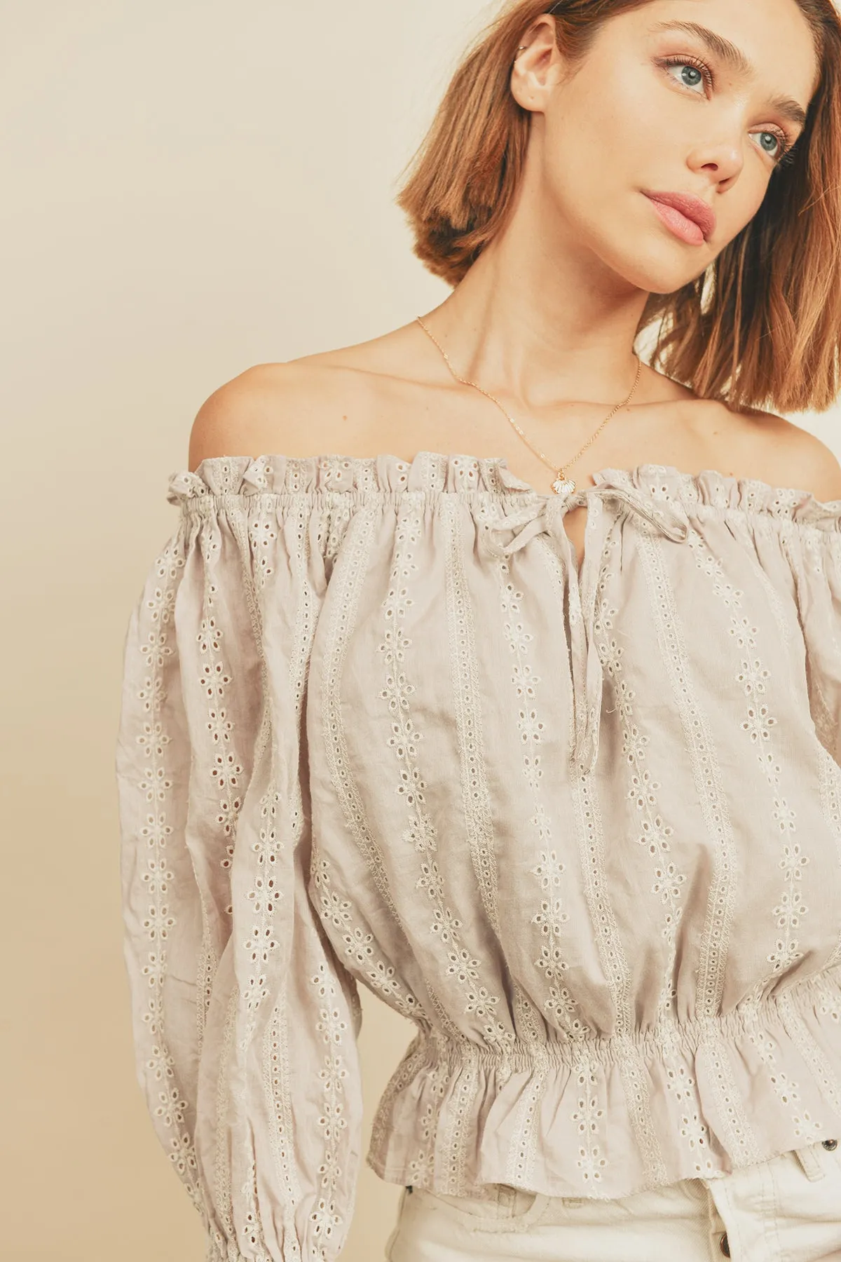 Striped Eyelet Off-the-Shoulder Top