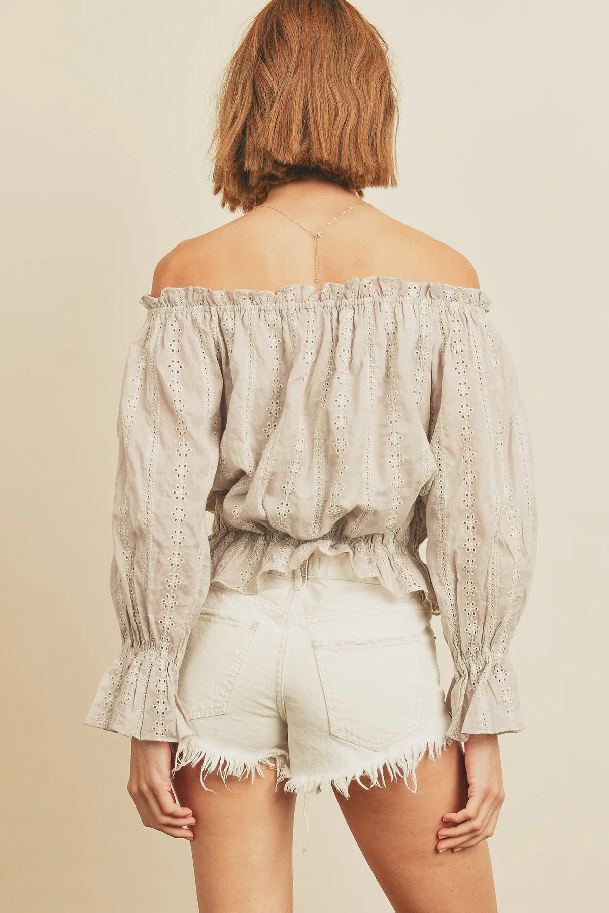 Striped Eyelet Off-the-Shoulder Top