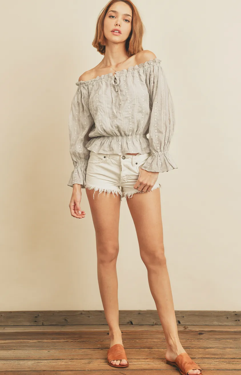 Striped Eyelet Off-the-Shoulder Top