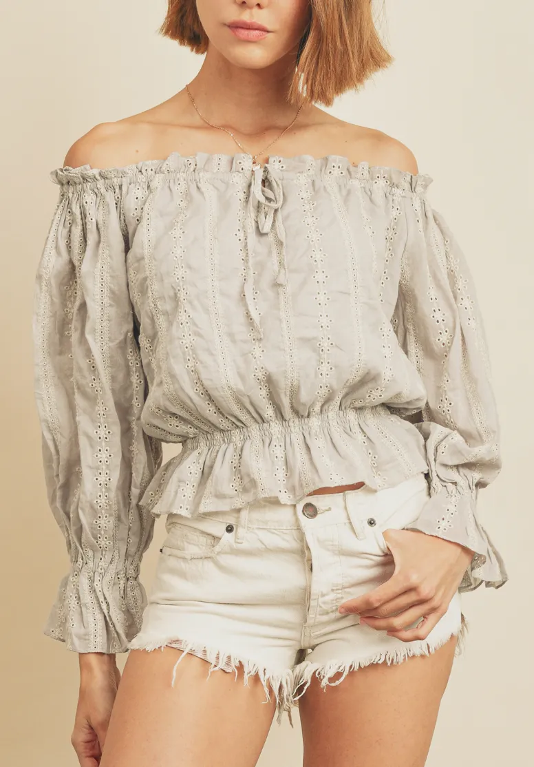 Striped Eyelet Off-the-Shoulder Top