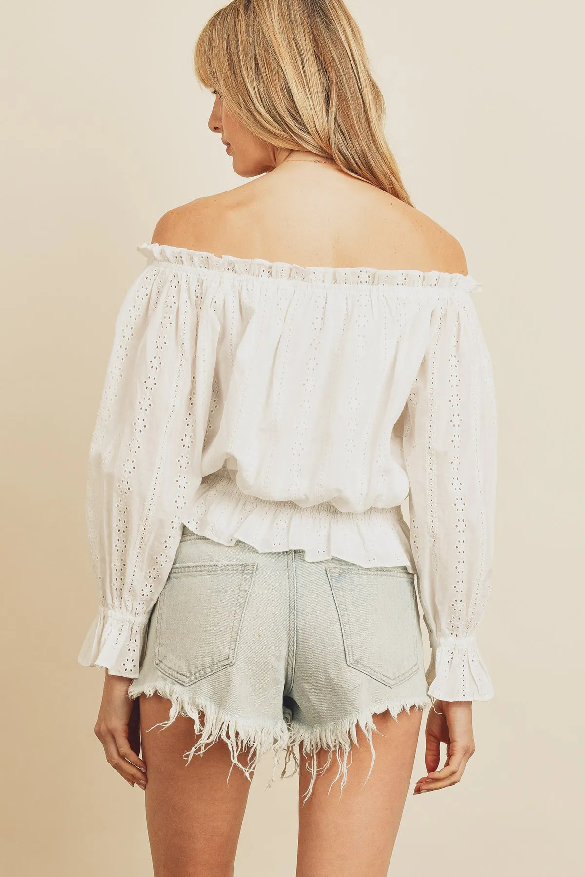 Striped Eyelet Off-the-Shoulder Top