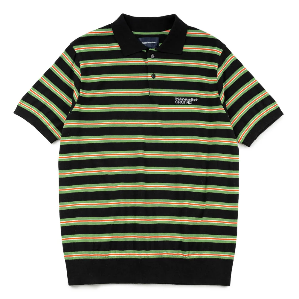 Striped Knit Polo | Black