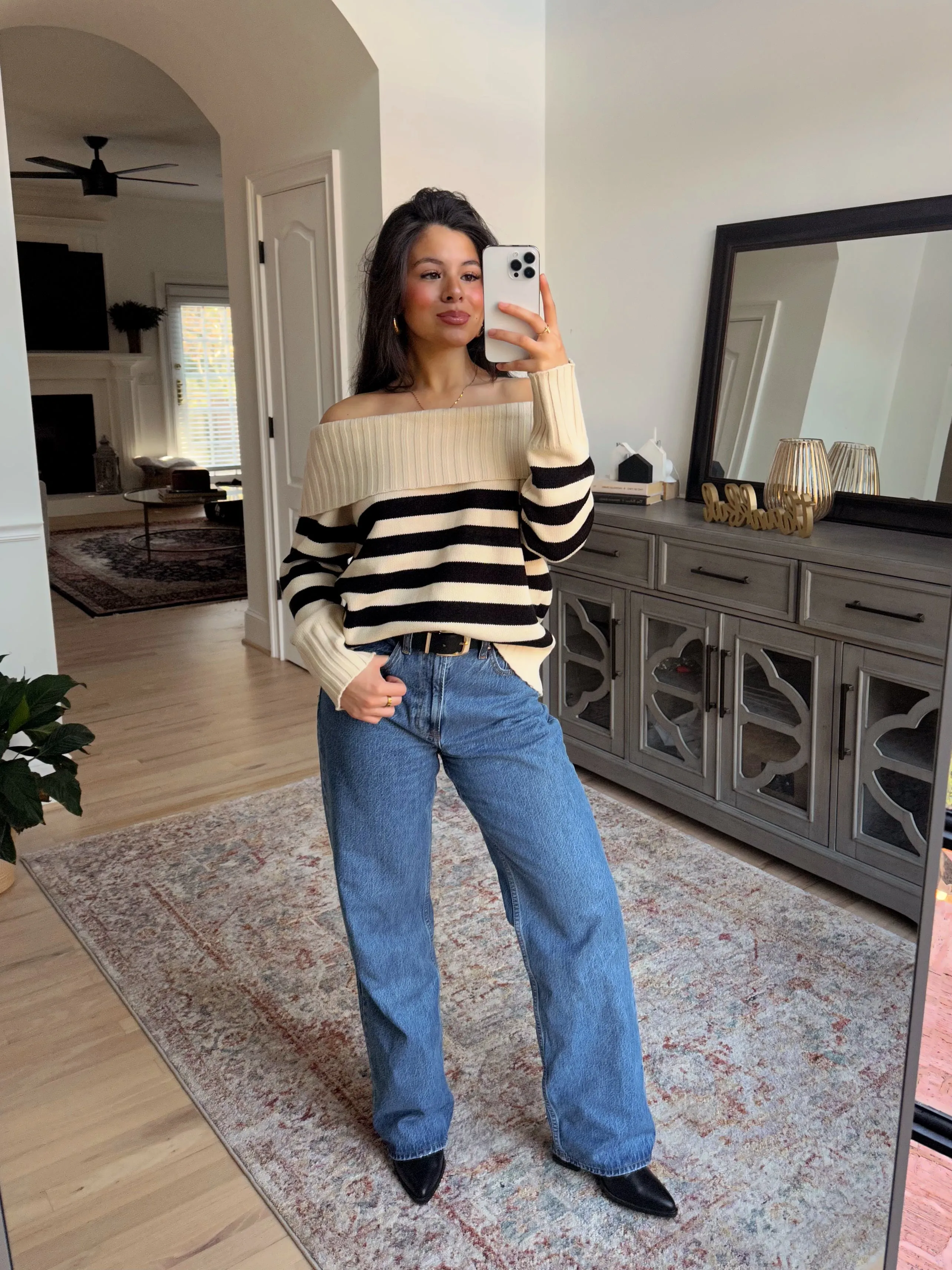 Striped Off-Shoulder Sweater