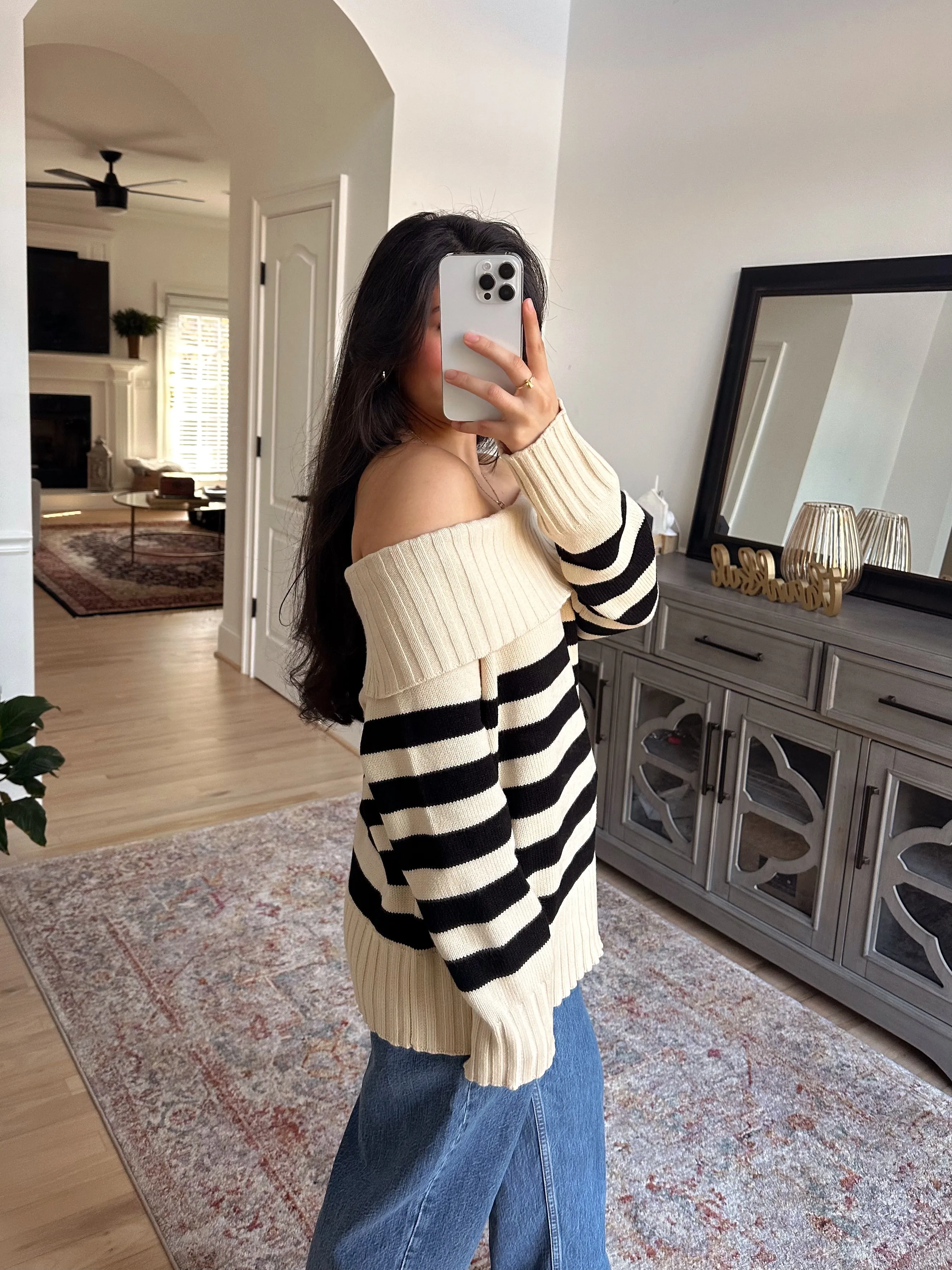 Striped Off-Shoulder Sweater